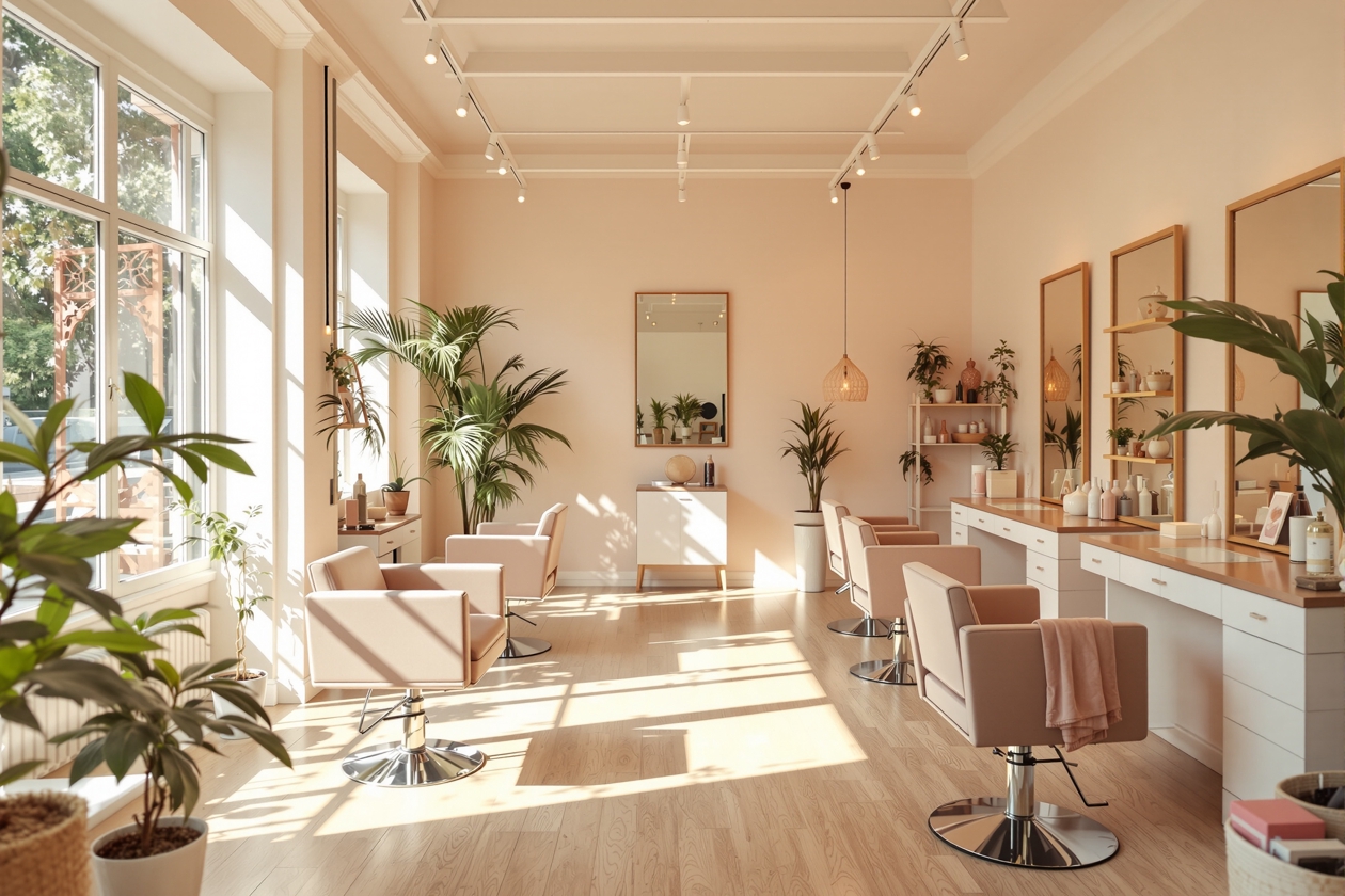 Interior acogedor y luminoso del salón de peluquería
