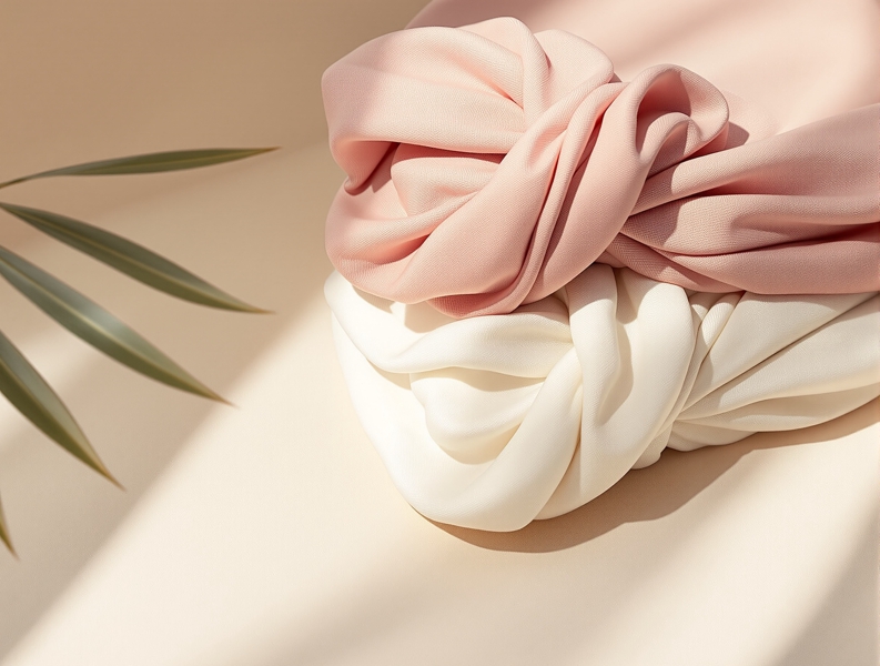 Turbantes de algodón en tonos rosa empolvado y crema